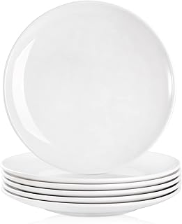 Peohud 6 Pack Melamine Dinner Plates, 11 Inches White Melamine Plates, Flat Bottom Dinnerware Dishes for Everyday Use, Break-resistant