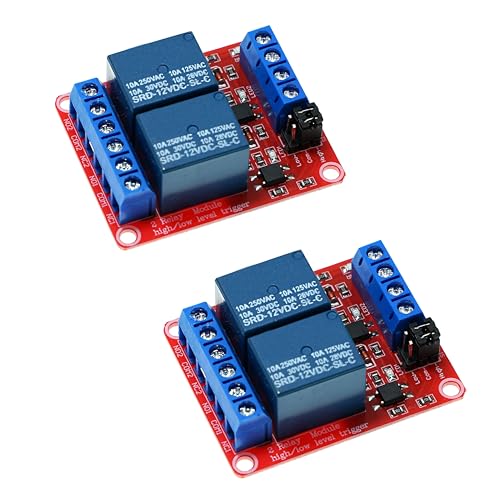 2PCS 2-Channel 12V Relay Module with Optocoupler Isolation – High/Low Level Trigger Control for Arduino, Raspberry Pi, PLC – Industrial Automation, Smart Home DIY (Supports AC/DC Loads)