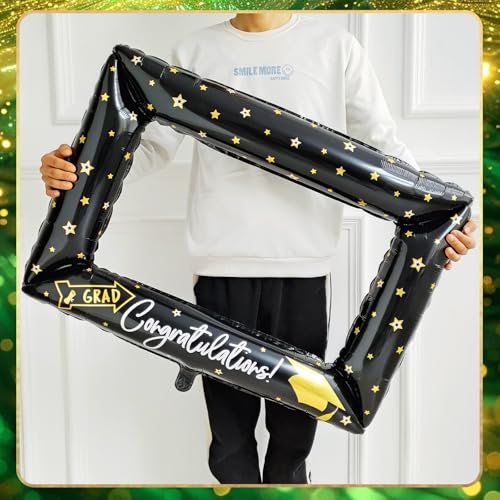 Image of 141Pcs Green Gold Black Graduation Balloon Garland Arch Kit,with Explosion Star,Diploma,Trophy,Grad Hat,Photo Frame Foil Balloon for Congrats Class of 2026 Graduates Celebration Party Decoration