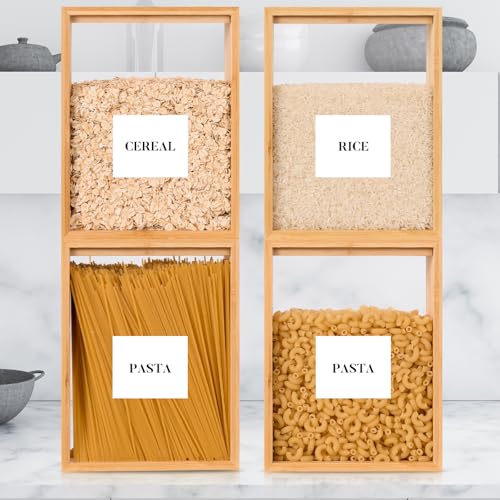 EZFXHD WTER Food Dispenser 2L,2 Pack Easy-to-Clean Bamboo Food Storage Containers Featuring a Removable PVC Door Panel，Cereal Cispensers For Serving Tea,Coffee,Sugar,Candy,Pasta,Spice - Thumbnail 5