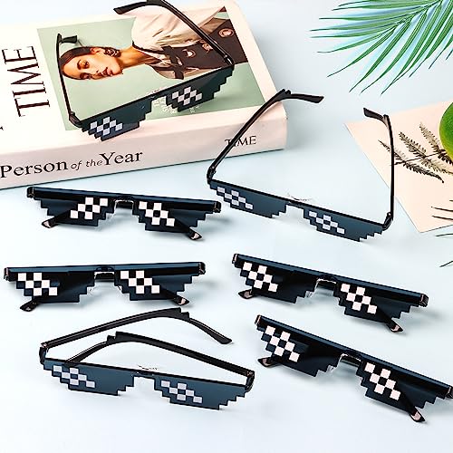 KIMOBER 10 Pack Sunglasses,Black 8 Bits Pixelated Mosaic Gamer Glasses for Men Women Kids Photo Props Party Favors2