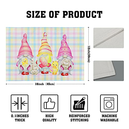 Giwawa Easter Gnome Placemats Set Of 4- Cute Easter Bunny Duck Linen Table Place Mat With Buffalo Check Plaids- Easter Eggs Rabbit Spring Elf Non-Slip Table Mats For Dining Kitchen Holiday Decor #TOP3