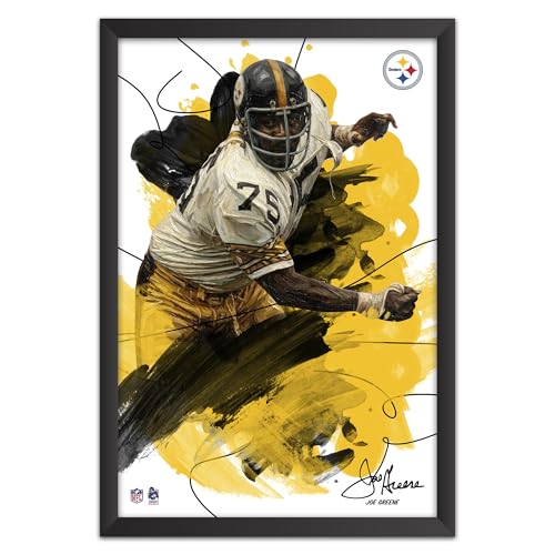 Sporticulture NFL Pittsburgh Steelers Joe Greene 75 Brush Stroke Framed Wall Art, Football Legend Poster Decor, 27 x 39 Inch Fan Cave Artwork