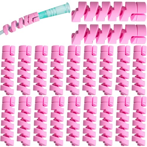 Lekgavd 20 Packs Oxygen Tube Support Crimp Straightener, Retractable Oxygen Tubing Support for Portable Oxygen Concentrator, Oxygen Tubing Reels Supplies for Nasal Cannula - Pink