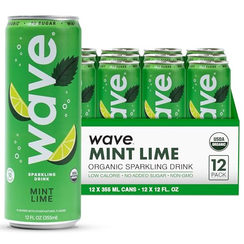 WAVE Organic Sparkling Drink | Low Calorie Drink, Mint Lime Lightly Carbonated | Great Natural Soda Alternative | USA Made Kosher No Added Sugar, Color, & Artificial Ingredients |12 Pack