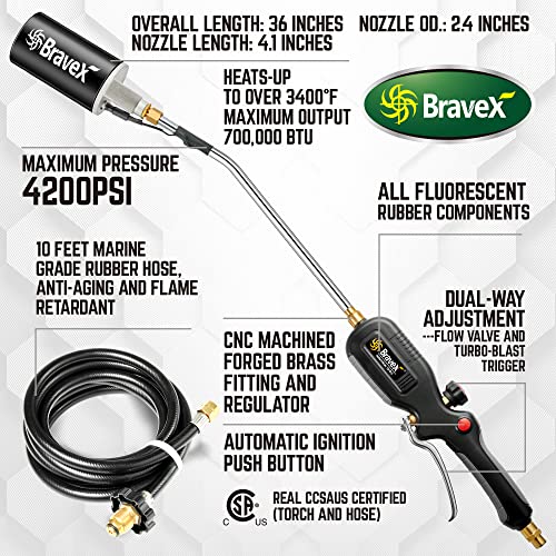 Propane Torch Weed Burner Torch - Electronic Automatic Ignition, 700 000 Btu Propane Weed Torch With 10Ft Hose, Push Button Electronic Spark Generating Powered By Battery ( Aaa Battery Not Include） #TOP6