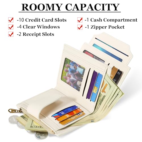 Image of Airkit Small Wallet Women RFID Blocking Soft Leather Bifold Compact Card Holder Wallet for Women with Zipper Coin Pocket 4 ID Window