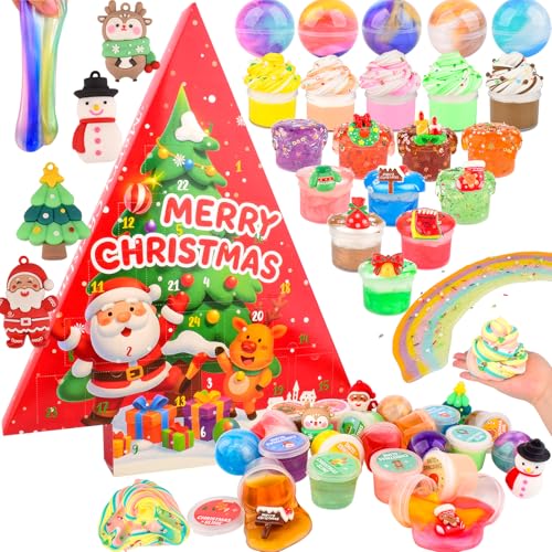 Christmas Advent Slime Set, includs Slimes & Xmas Charms, 24-Day Countdown Gift Box, DIY Sensory Toys for Kids, Stocking Stuffers & Party Favors, Slime Kit Xmas Gifts for Classroom Rewards,Ages 3+