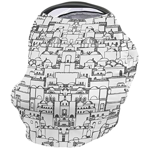 Nursing Cover for Breastfeeding Scarf, Cities Lines Castles Black Ashes Baby Car Covers Super Soft Multi Use for Canopy Shopping Cart Cover Blanket Stroller Cover