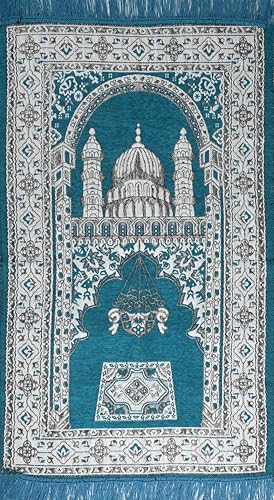 Image of Velvet Floral Janamaz Mat | Prayer Mat /Meditation Janamaz for Namaz /Meditation Mat /Muslim| Size 27x50| Washable Soft Prayer Mat (AQUA2)