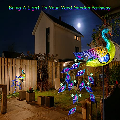 Dreamsoul Solar Garden Lights Outdoor, Metal Peacock Decor Solar Globe Lights Stake, Crackle Glass Ball Path Light Landscape Lighting For Pathway Walkway Lawn Patio Yard Garden Decorations #TOP3