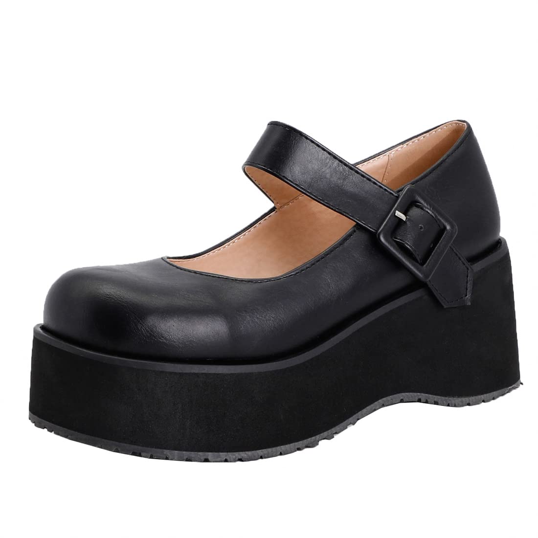 Betastella Women's Wedges Platform Mary Janes Goth Round Toe Ankle Strap Gothic Shoes with Buckle