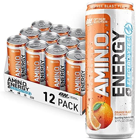 Optimum Nutrition Amino Energy Drink Plus Electrolytes for Hydration, Sugar Free, Caffeine for Pre-Workout Energy and Amino Acids / BCAAs for Post-Workout Recovery - Orange Blast, 12 Count (Pack of 1)