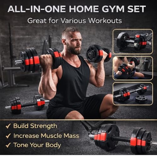 2-in-1 Adjustable Dumbbells and Barbell Set | 15kg Weight Training Equipment | Strength & Muscle Building for Home Gym - Image 6