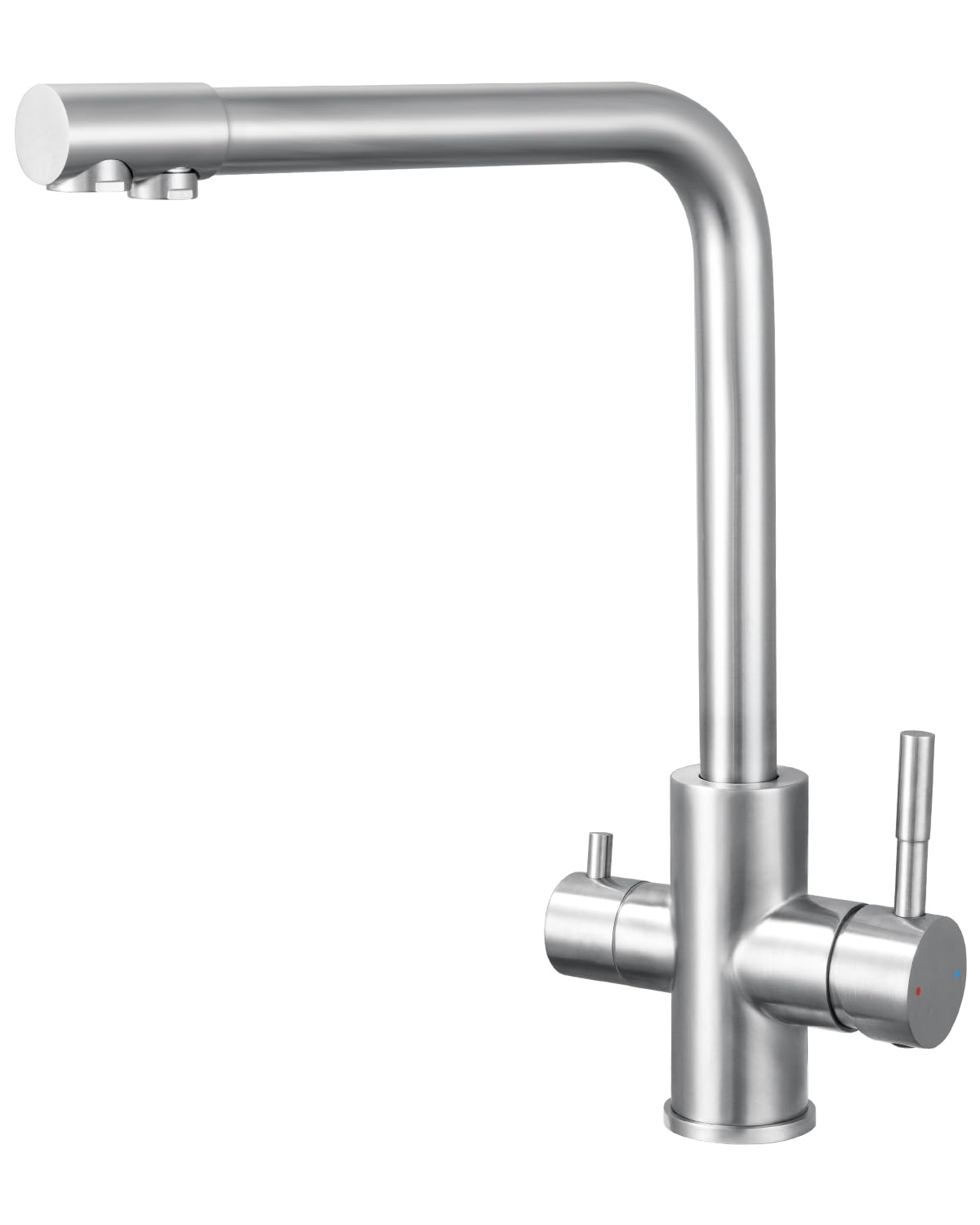 Rubinetto Cucina 3 Vie per Depuratore, Rubinetto Lavello Cucina Con 2 Leve, Miscelatore Cucina con Acqua Calda, Fredda e Acqua Purificata, Miscelatore 3 Vie Acciaio Inossidabile Spazzolato