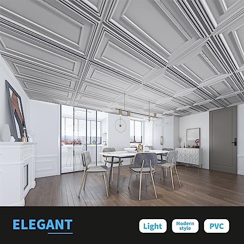 Image of Art3d Drop Ceiling Tiles, 24x48in. Argent Silver (12-Pack)