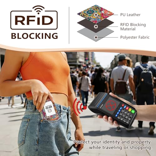 Image of GIANCOMICS Slim Wallet Credit Card Holder Women, Boho Bohemian Mandala Rfid Blocking Small Card Case, Keychain Thin Pocket Curved Zipper Wallet, Travel Card Holder PU Leather, Ladies Female Gifts