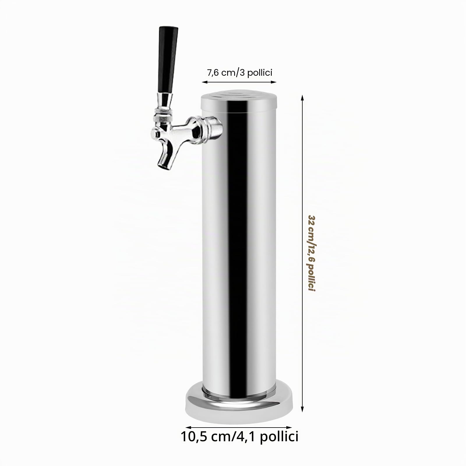 Distributore di Birra, Tira Birra Casalingo, Bar Portatile, Colonna in Acciaio Inox con Rubinetto Singolo, Dispensazione di Vino, Bevande, Feste, Ristoranti, 33x7,6cm