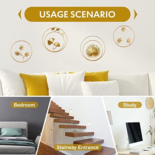 Offfay Gold Wall Art, Metal Wall Decor, 4Pcs Ginkgo Leaf Wall Art, Nordic Style Iron Wall Sculptures for Living Room, Round Leaves Wall Hanging Decorations for Bedroom, Home, Hotel