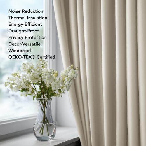 Image of Deconovo Blackout Short Curtains, Light Beige Rod Pocket Curtains, 38 x 45 Inch, Sun Blocking Thermal Drapes for Living Room, Window Curtain for Bedroom, 2 Panels