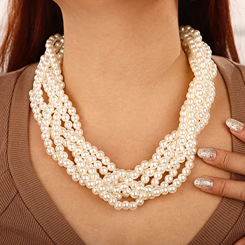 Wiwpar WIW-HAIRBAND-168 Chunky Cluster White Imitation Pearl Statement Necklace Multi Strand Twisted Bib Collar Necklace Costume Jewelry Pearl Necklace And Earring Set 1920S Gastsby Costume Jewelry Weeding thumb #1