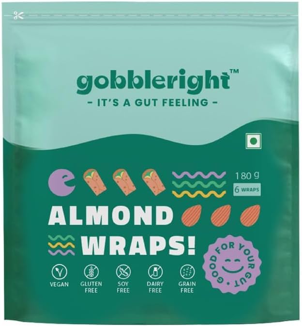 GOBBLERIGHT Tortilla Almond Wraps – Pack of 1 (6 Wraps) | Vegan | Perfect for Burritos, Wraps, Tacos, Shawarmas | Healthy Keto Snacks | Low Calorie