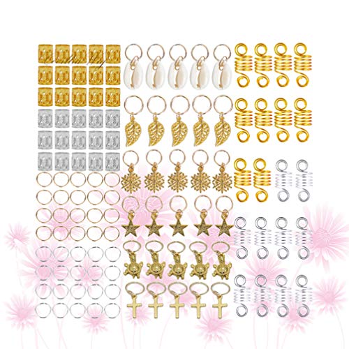Pixnor 120 peças de anéis de joia de cabelo, joias Dreadlock de alumínio, pingentes de metal, punhos