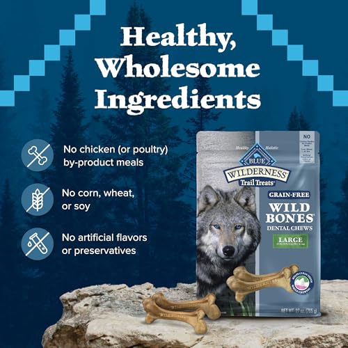 Blue Buffalo Wilderness Wild Bones Grain-Free Dental Chews Dog Treats, Large, 27-oz Bag, (Pack of 2) - image 7