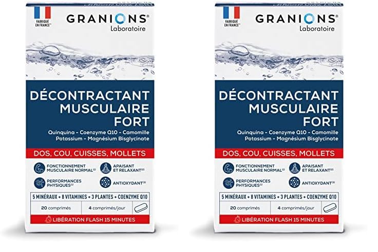 GRANIONS Décontractant Musculaire Fort | Apaise les contractures du dos, cou, cuisses, mollets I Douleurs Intenses | 5 minéraux, 8 vitamines, 3 plantes |...