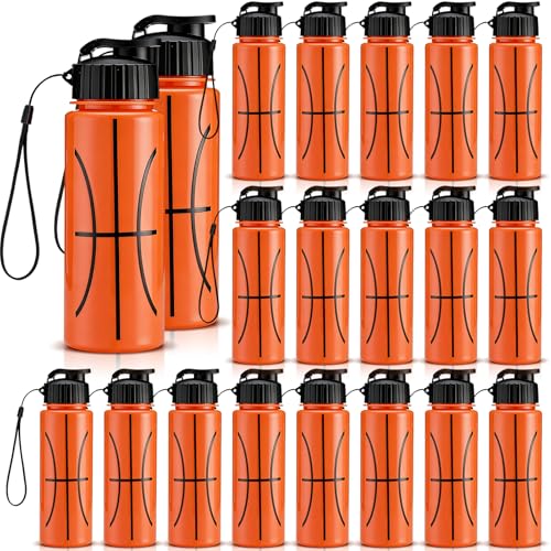 Mifoci 20 Pieces Sports Water Bottle Bulk 17 oz Reusable Plastic Biking Water Bottle Tumbler Adults Reusable Large Bottles with Leak Proof Flip Top for Party Outdoor (Basketball Orange)