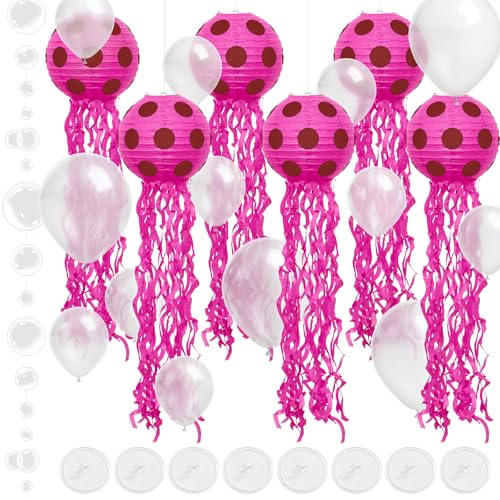 6 Sets Sponge Jellyfish Paper Lanterns Hanging Decorations, Sponge Party