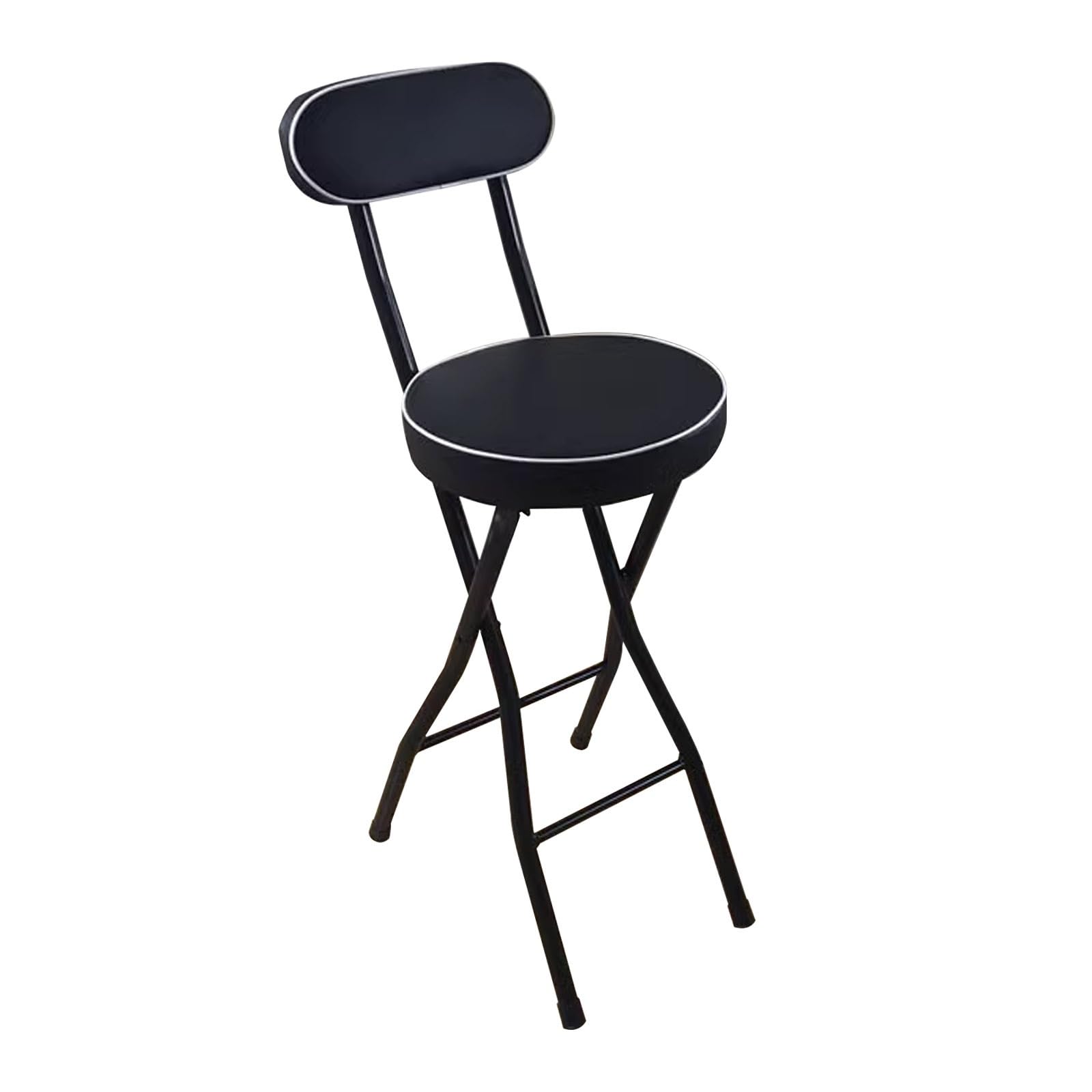 Folding Stool for Indoor Outdoor Upholstered Portable Bar Dining Chairs Counter Height Bar Stools Metal with Backs and Footrest Capacity 100kg for Recreation Game Room Office Party(Black,75cm)