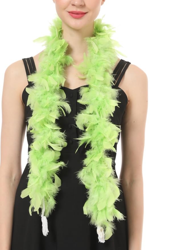 Boa à Plumes 2M/6.6ft – Boa Moelleux Coloré 90g Pour Déguisement, DIY, Halloween, Carnaval, Mariage, Danse, Cosplay – Vert Fruit