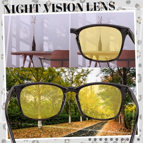 Image of Polarized Sunglasses for Women Men Night Vision Glasses Anti Glare | Yellow Anti Glare UV400 Lens, Lightweight Square Frame, for Day Night Use, Driving, Fishing, Cycling, Traveling
