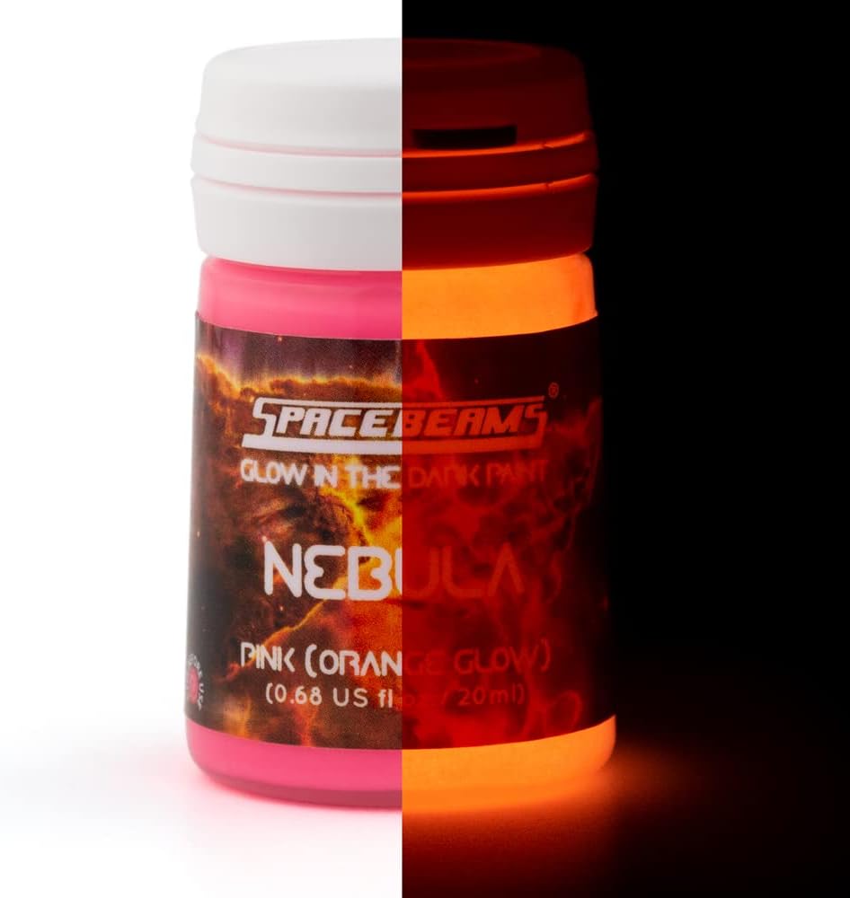Nebula Glow in the Dark Paint (0.68 fl oz) Pink With Orange Glow, Non-Toxic, Water Based, by SpaceBeams