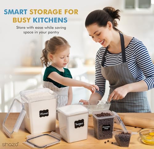 Shazo Flour Sugar Storage Containers Set of 3 (6L, 2.9L, 1.1L) Large Airtight Food Storage Containers with Lids, BPA-Free Plastic Container for Kitchen & Pantry Organizers, Cereal, Rice & Pasta - Thumbnail 2