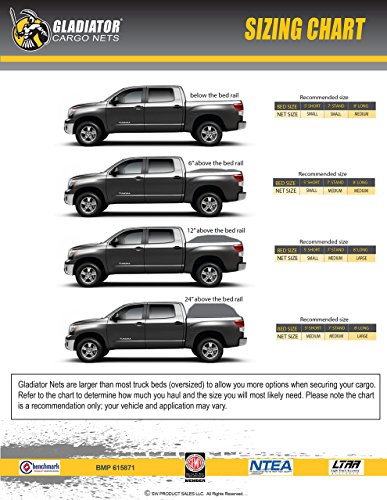 Gladiator Cargo Gear - Safetyweb Cargo Net - Heavy Duty, Adjustable - Medium (Msw-100) 6.75' X 8' #TOP5