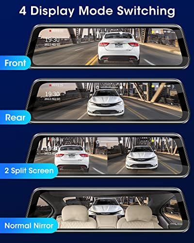 Right Side Camera VersionMirror Dash Cam 10'' 1080P Dual Dash Cam Front and Rear View Mirror with Waterproof Rear Camera Super Night Vision, 170° Angle, 10M Cable Dash Rear View Camera, 64GB SD Card