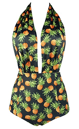 COCOSHIP Black & Pineapple Print Retro One Piece Backless Bather Swimsuit Pin Up Swimwear Maillot XXXL(FBA) COCOSHIP Black & Pineapple Print Retro One Piece Backless Bather Swimsuit Pin Up Swimwear Maillot XXXL(FBA)