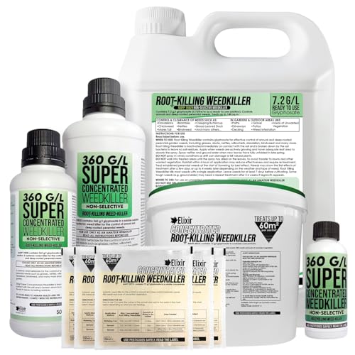 Elixir Gardens 1 x 1 Litre Glyphosate 360g/l Deep Root-Killing Weed Killer | Treats up to 1666 sq.m per Bottle | Super Concentrated Industrial Strength Herbicide & Weedkiller