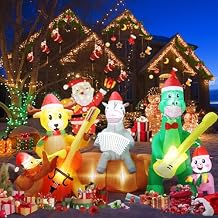 9 FT Long Christmas Inflatables Decorations, Christmas Waits Outdoor Dragon Reindeer Horse Pig Dinosaur Farm Animal Music Band Theme Xmas Blow up Built-in LED Lights Party Yard Holiday Indoor Decors