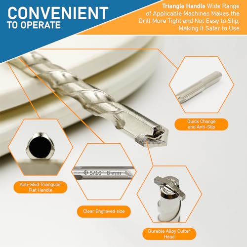 Dtructiew SILVER MASONRY DRILL BITS SET 5MM-12MM 10Pcs Masonry Drill Bits Set, 3/16"-1/2"Concrete Drill Bit Set With Industrial Strength Carbide Tips, Concrete Drill Bit Set For Tile Glass Marble Brick Wood Stainless Steel Thin Iron Metal thumb #5