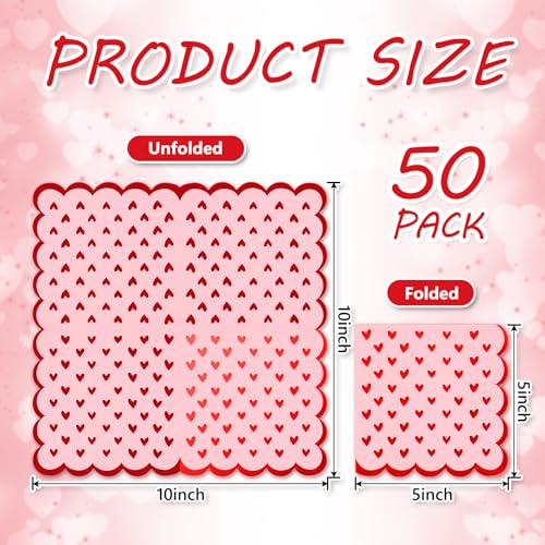 FYSUIMU 50Pcs Valentine's Day Cocktail Napkins Disposable Napkin 3Ply Scalloped Pink Red Foil Heart Beverage Napkin for Wedding Anniversary Valentine Party Supplies by FYSUIMU - Image 2