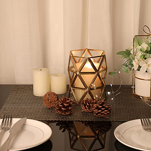 Ownmy Gold Glass Pillar Candle Holder Geometric Glass Hurricane Candle Holders Metal Candle Lantern, Decorative Glass Pillar Candle Stand Vase Gold Candlestick Holder For Wedding Table Centerpieces #TOP4