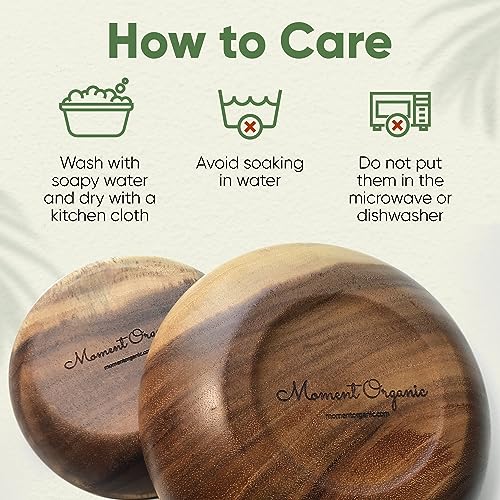 Wooden Bowls set of 2: 8'' Shallow Pasta Bowl and 6'' Dessert/Side Dish Shallow Wood Bowl for Food, Snack & Fruit: Hand-Crafted from Solid Acacia Wood | 100% Organic Packaging - Image 7