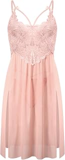 Linerie Sexy Nuisette Femme Dentelle Robe de Nuit Transparente Chic Vêtements de Nuit Tenue Coquine Robe Fendue Elegant avec Culotte Noir Rouge Bleu