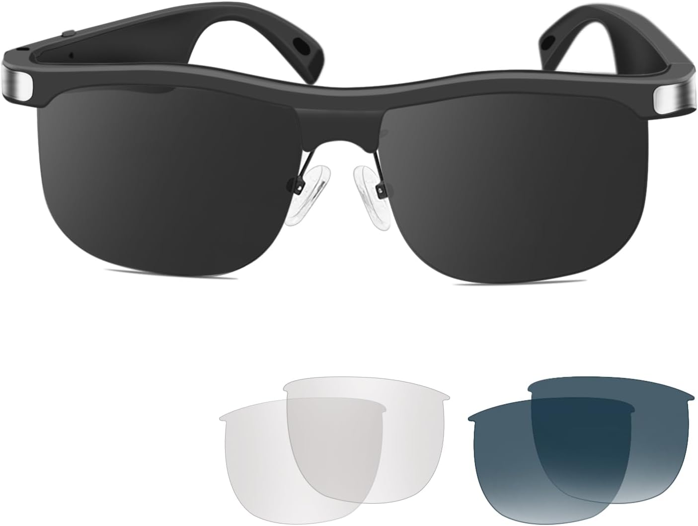 Smart Glasses Polarized Sunglasses with Bluetooth Built-in Mic &Speakers Voice Control Outdoor UV Protection Unisex (Black)
