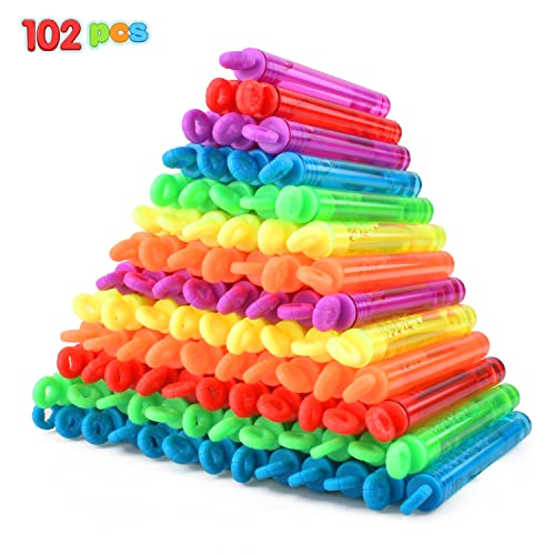 Sloosh 102 Pcs Circle Mini Bubble Wands Bulk With 8 Colors For Kids' Bubble Toys Summer Bubble Fun Activity, Easter, And Assortment Party Favors Gift #TOP1