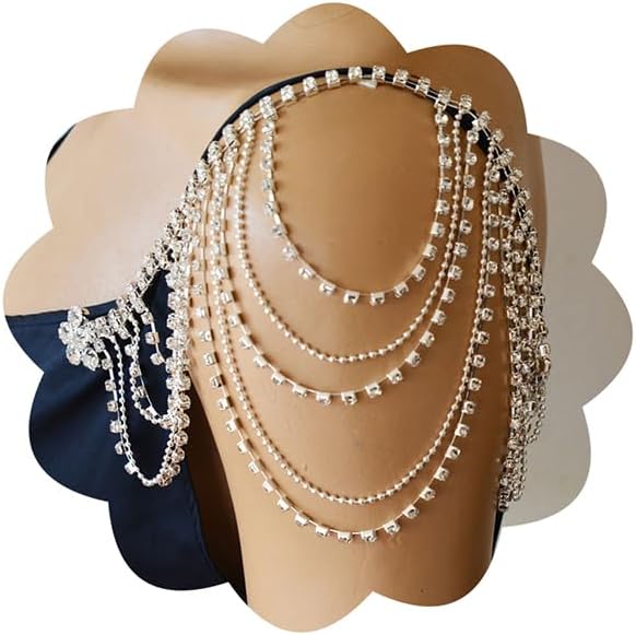Xerling Rhinestones Sexy Shoulder Bra Body Chain Fringe Tassels Body Jewelry Wedding Arm Chain Summer Beach Bikini Shoulder Harness for Women Brides (Type A)