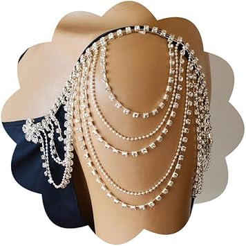 Xerling Rhinestones Sexy Shoulder Bra Body Chain Fringe Tassels Body Jewelry Wedding Arm Chain Summer Beach Bikini Shoulder Harness for Women Brides Type A
